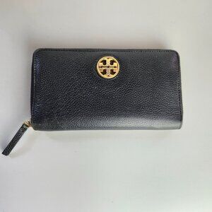 Tory Burch Black Leather 3/4 Zippered Wallet